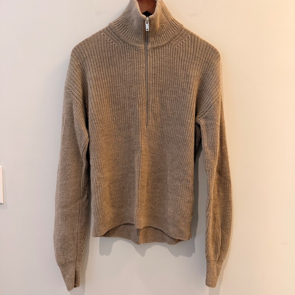Quince Australian Merino Wool Half Zip Sweater Ribbed Malted Toffee Small NWOT - Picture 2 of 11